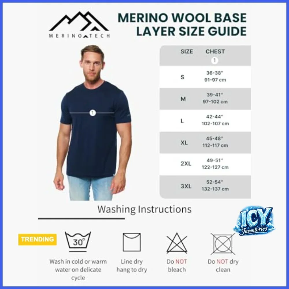 Merino Wool Thermal T-Shirt Men's Short Sleeve Base Layer